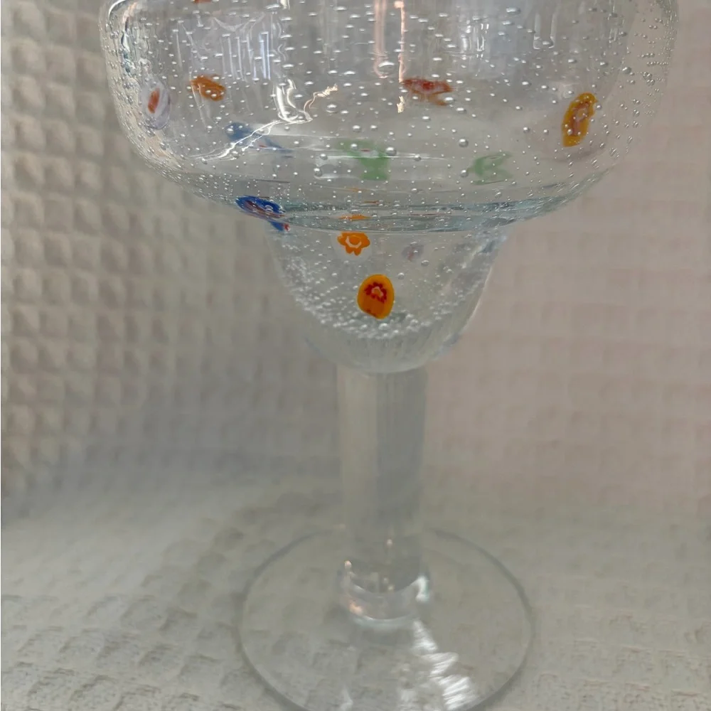 Crate & Barrel Zazz Millefiori Seed Bubble Margarita Glasses (Set of 4) EUC